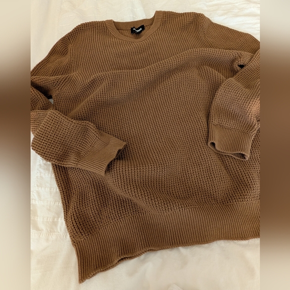 Express 100% Cotton Medium Knit Crewneck Sweater Mocha Brown Size Large - Picture 4 of 6